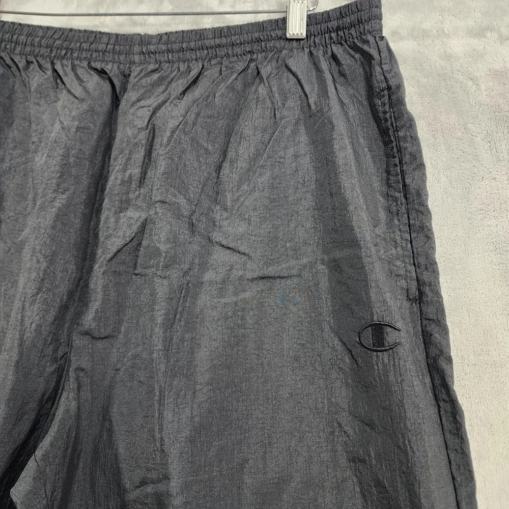 Vintage Champion Pants Mens L Black Nylon Track Jogger Zip Hem Lightweight